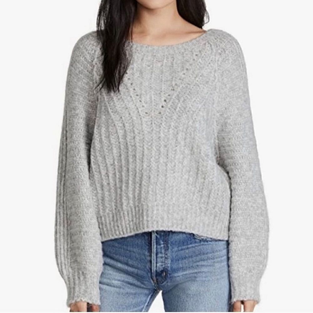 Free People Carter Fuzzy Knit Sweater Light Gray
